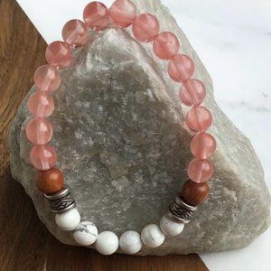 Handmade‎ Stretch Howlite - Wood - Pink Beaded Bracelet